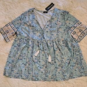 NWT NORACORA Women's Boho Style Blue‎ 3XL Blouse